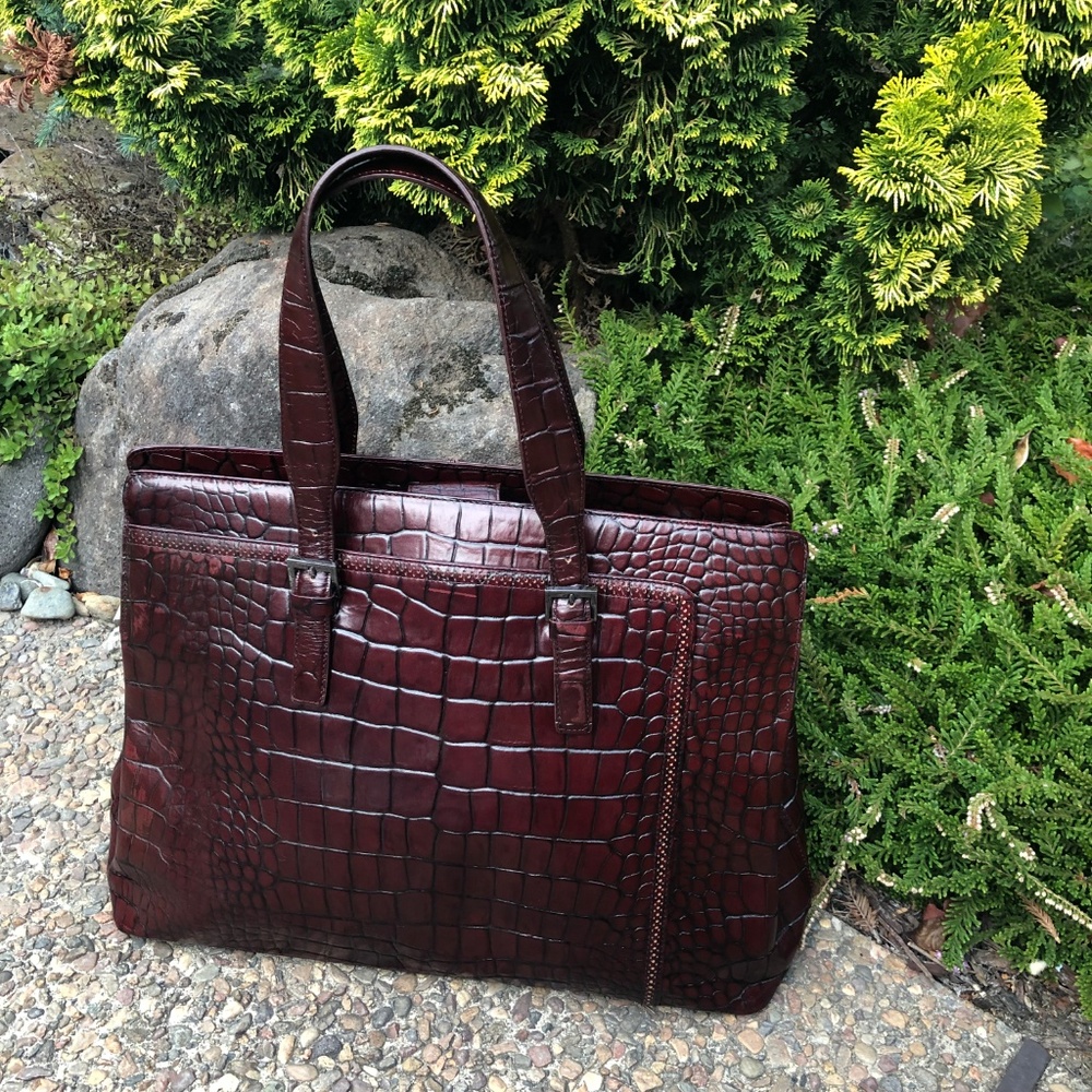 Anne Klein Croc-Embossed Burgundy Tote